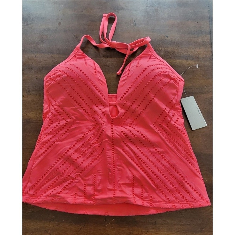 NWT Kenneth Cole M V-Neck Halter Tankini Swim Top Watermelon 123344